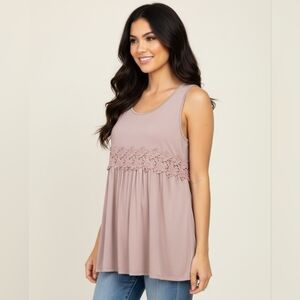 CY Fashion Crochet Trim Babydoll Tank - NWT